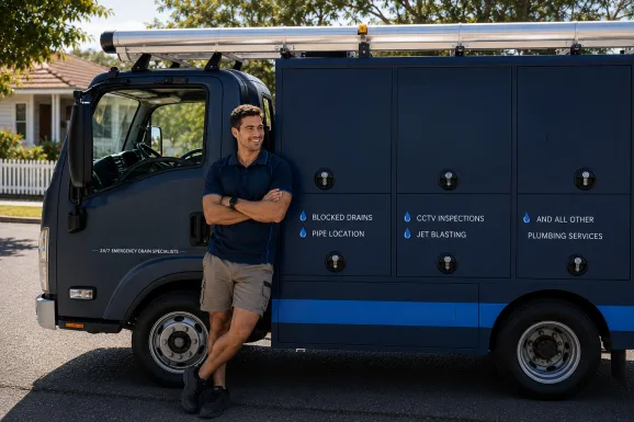 Our plumber with the service van on a Cabramatta job