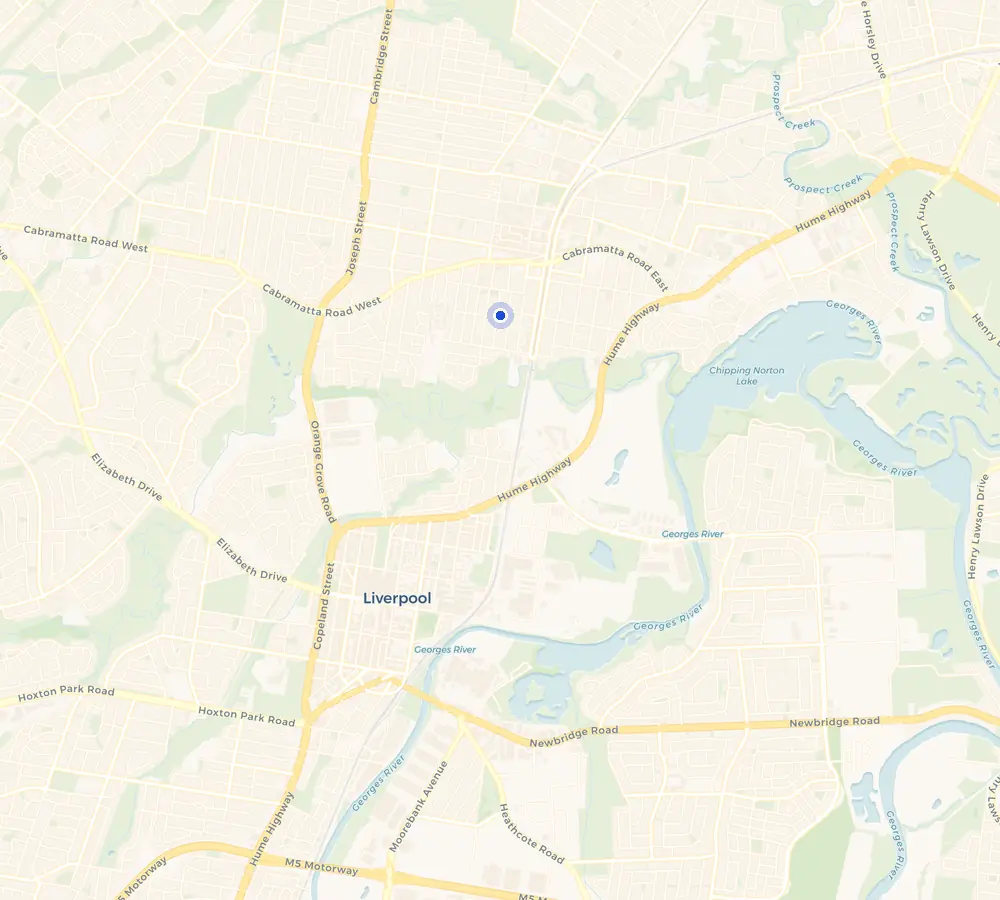 Map of the Cabramatta service area and the surrounding South-West, showing Cabramatta and the nearby streets we cover.