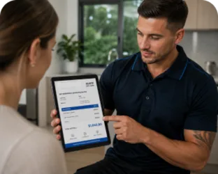 Plumber showing a Cabramatta customer the quote on a tablet