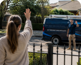 Customer waving goodbye to a Cabramatta Blocked Drains plumber